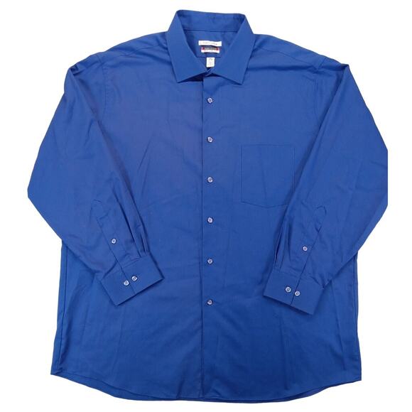 Van Heusen Shirt 17.5 Men's Flex Collar Button Up Long Sleeve Cotton Polyester - Picture 1 of 6